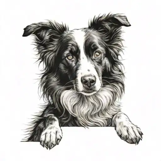 A Short Hair Border Collie Sheep Dog Sitting On Porch