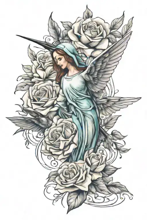 Virgin Mary Roses Humming Bird Flying