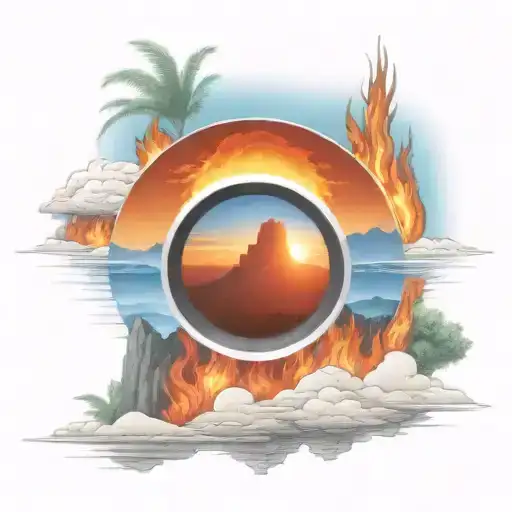 View Though Camera Lens Blue Mountains Rising Phoenix From Fire Sunrise