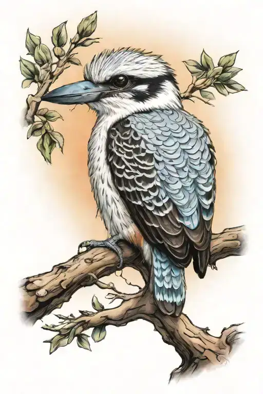 Kookaburra On A Gum Trees Colors Sunset Over Lake