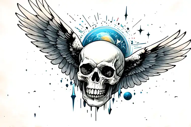 Skull Flying Into Space