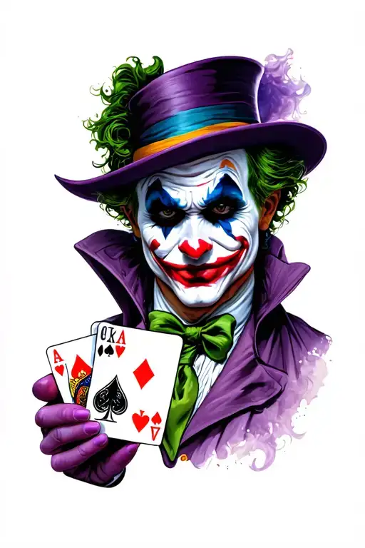 Joker Holding Deck Of Cards