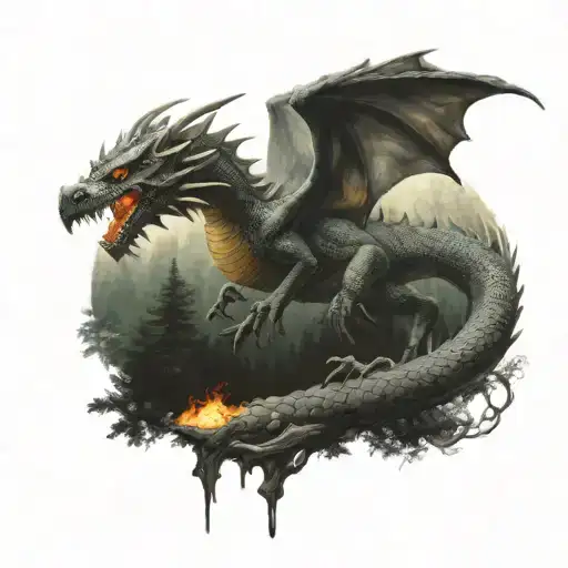 A Dragon Breathing Fire In A Realistic Forest Setting