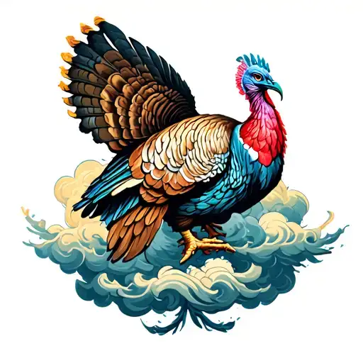 Turkey Wing Surrounded By Traditional Style Clouds