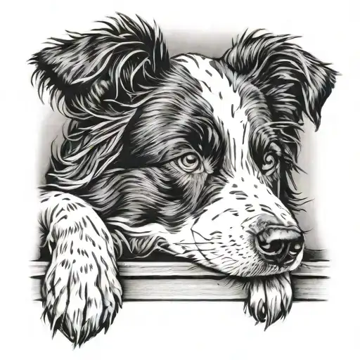 A Short Hair Border Collie Sheep Dog Curled Up On Porch