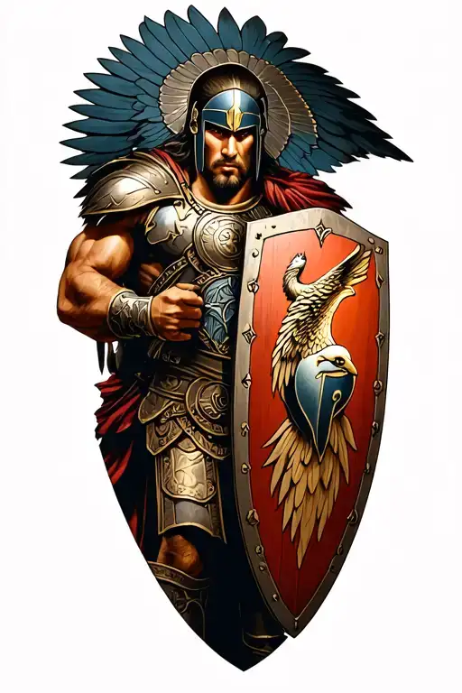 Spartan Holding A Shield With A Phoenix Drawn On It In His Hand