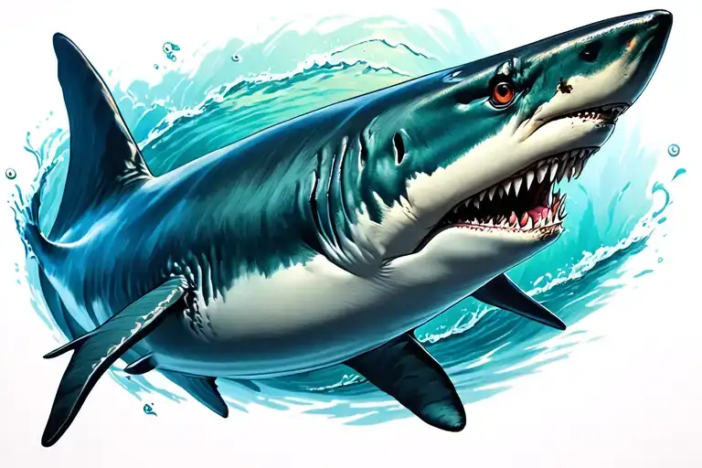 A Realistic Shark With The Ocean In Or On The Sharks Body