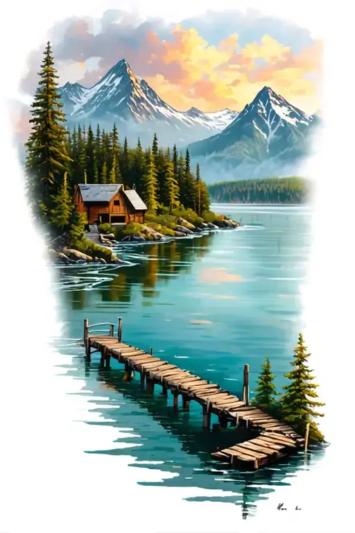 River With Mountain And Jetty