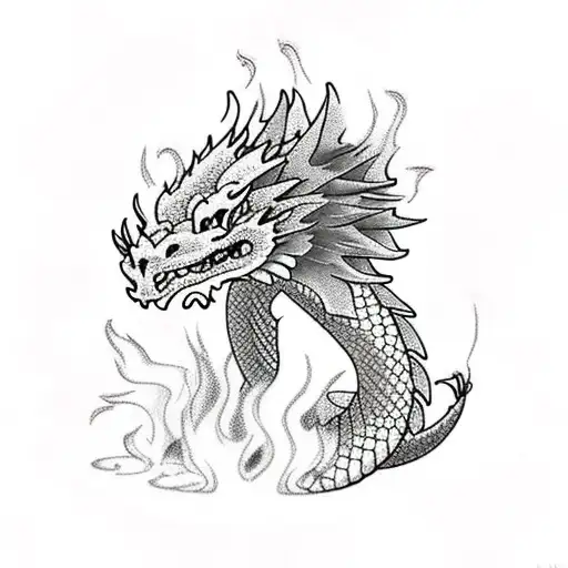 Dragon Surrounded By Cherry Blossoms Blowing Fire