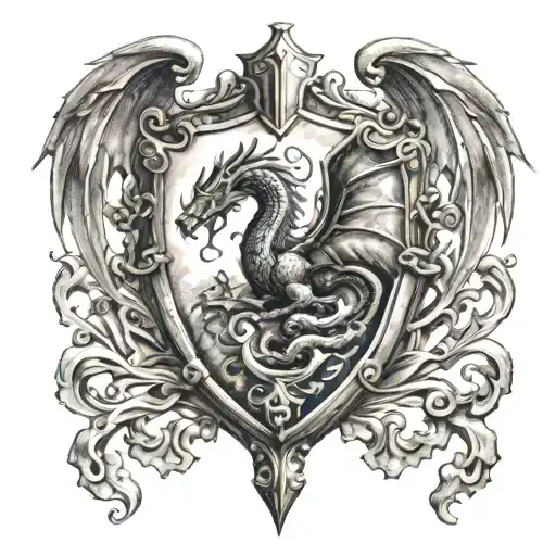 Dragon Breathing Fire To A Knight Shield