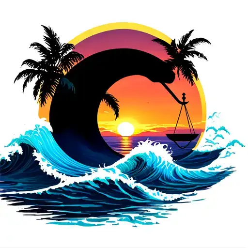 Libra Sign Incorporated Waves And Sunset