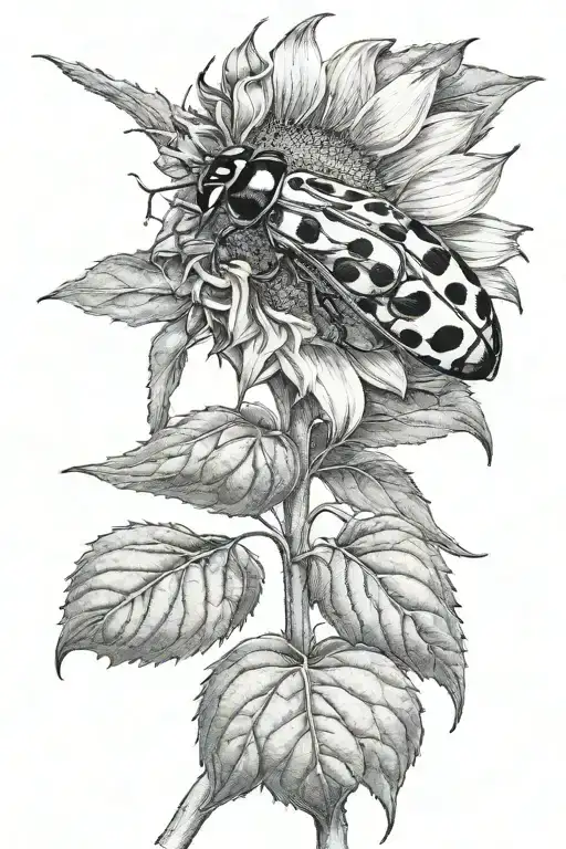 Sunflower And Ladybug Sitting
