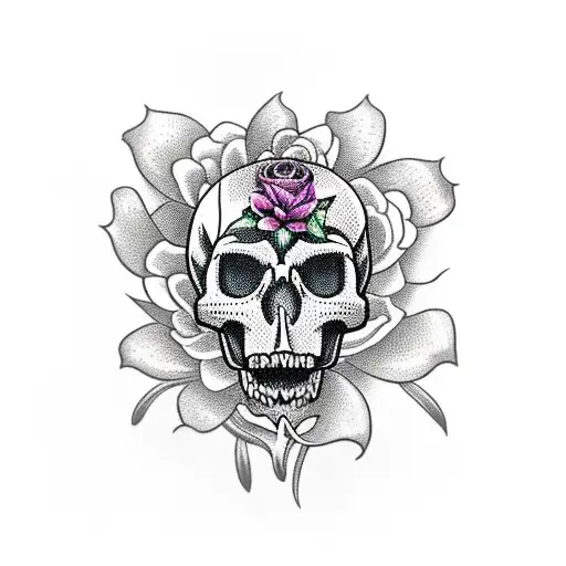 Skull With Snake And Flowers