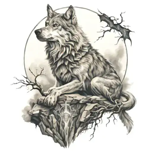 Guardian Of Strength With Lightning With Like A Wolf Howling At Night
