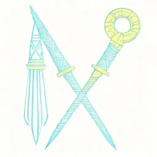 A Pair Of Egyptian Spears Blue And Yellow