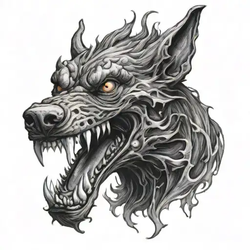 Dark Evil Hellhound Demon Dog Smoke Coming Out Of Its Eyes And Mouth