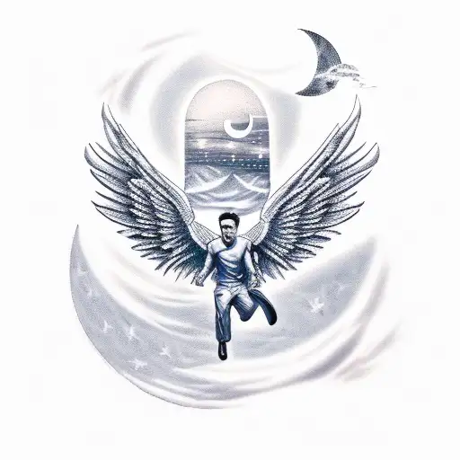 Falling Male Angel With Moon