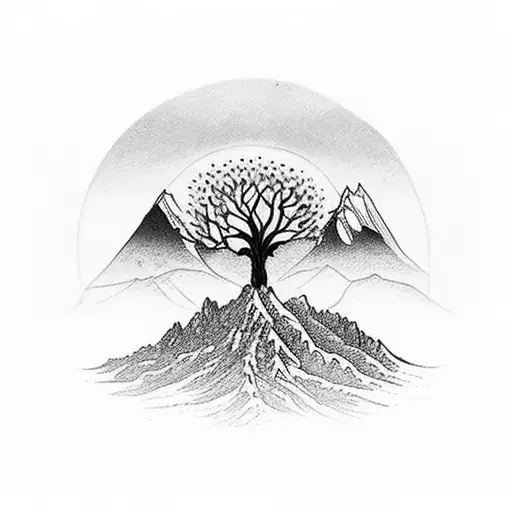 Tree Of Life With High Moutains In The Background
