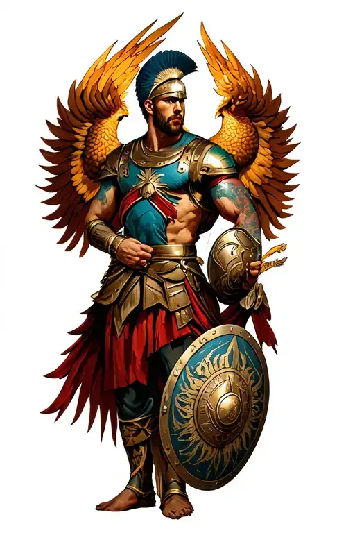 Spartan Holding A Phoenix Shield In His Handi Want A