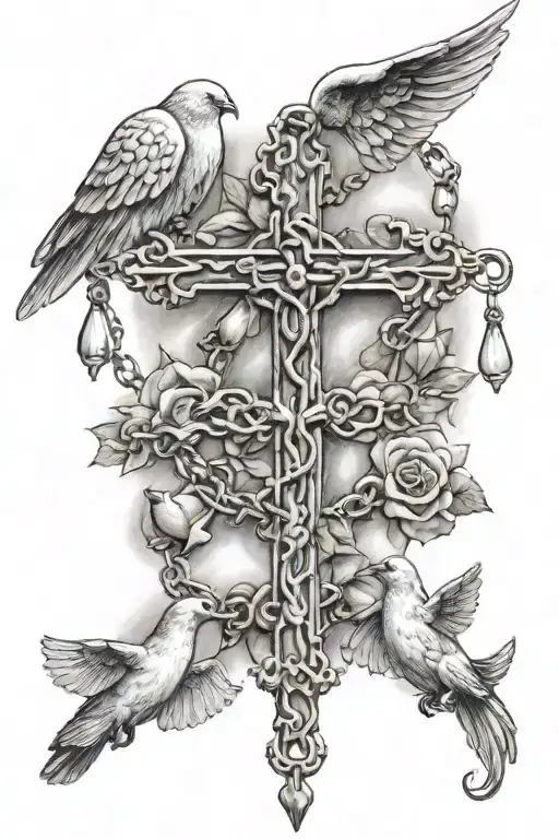 Rosary Wrapped With Doves Flying And Lights