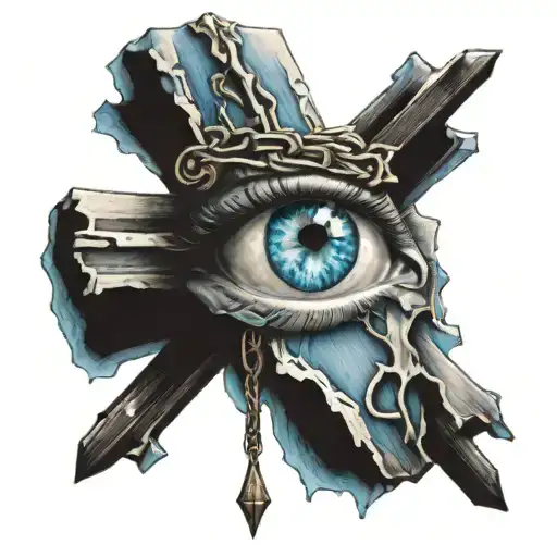 Blue Eye Crying Religious Cross