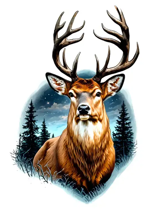 Buck In The Forest At Night Sky