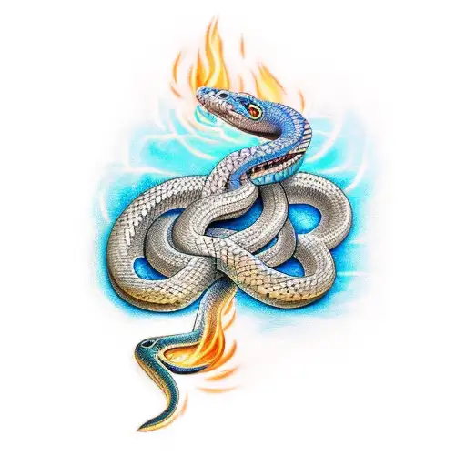 Snake Wrapped Around Arm With Blue Fire Coming Out Of Mouth