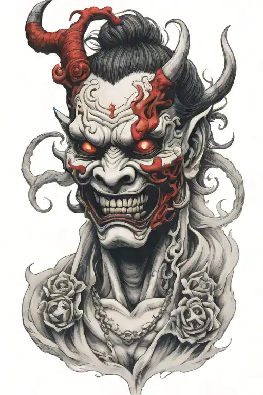 Heaven Vs Hell Hannya Tattoo With Red Eyes