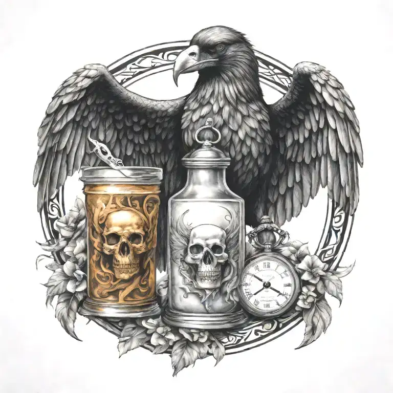 Fallen Angel Holding Hour Glass Crow