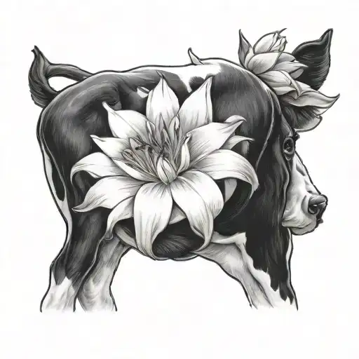 Cow With Lily Flower With A Black And White Chihuahua