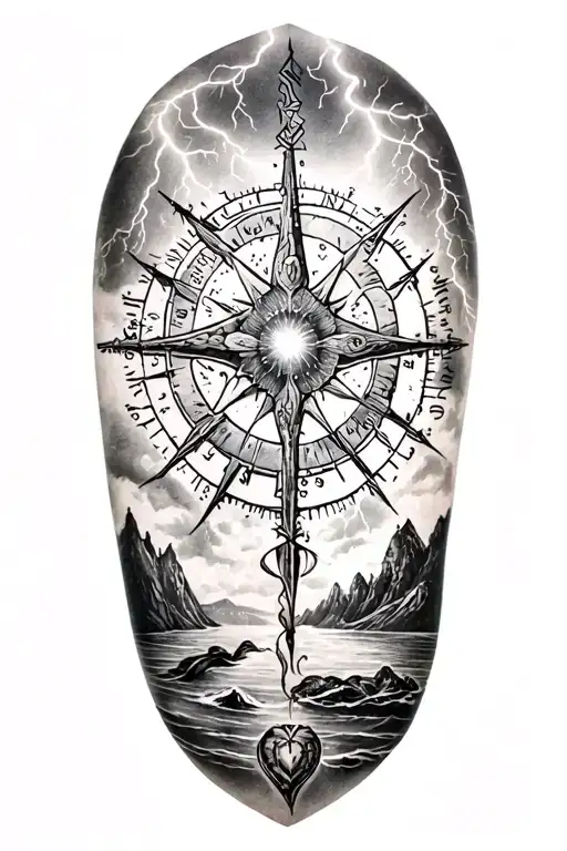 Vegvisir And Lightining Storm And Fjord And Nature