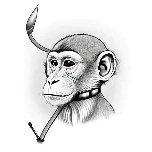 Blind Monkey Wearing Sunglasses And Using A Walking Cane