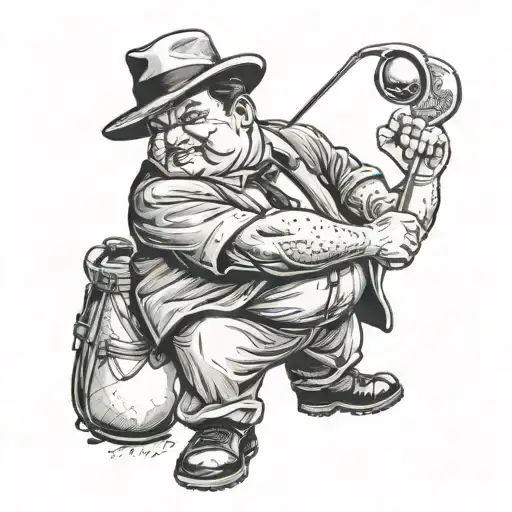 Fat Mafia Boss Playing Golf Club