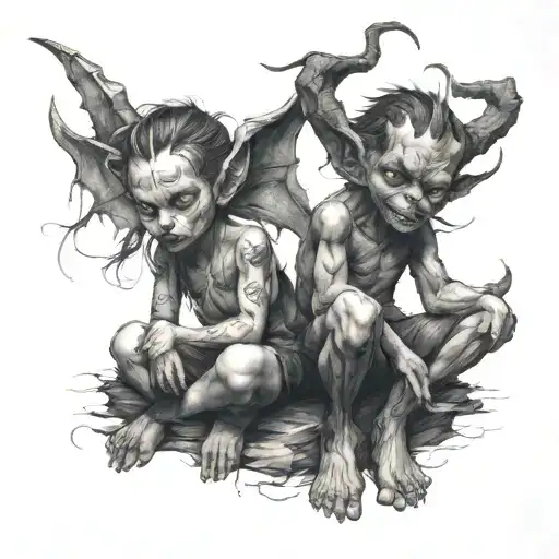 Demon Boy And Girl Sitting