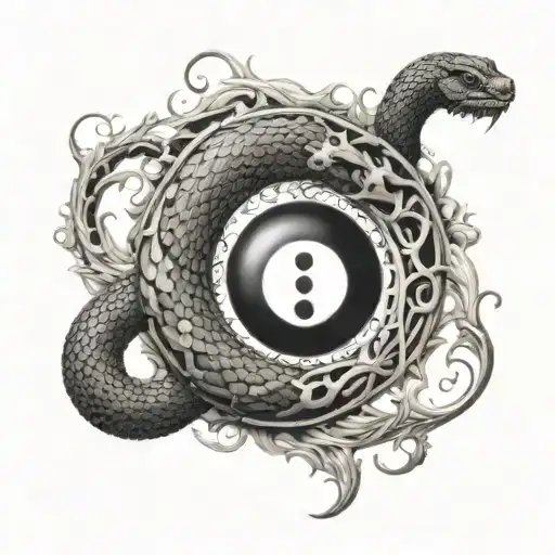 Ouroboros Snake Around Ying Yang With Semi Colon In Middle