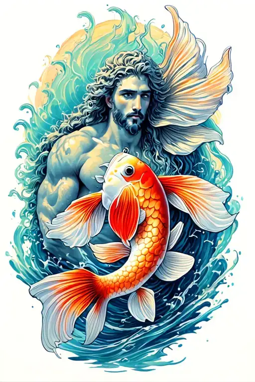 Poseidon With Pisces Koi Fish