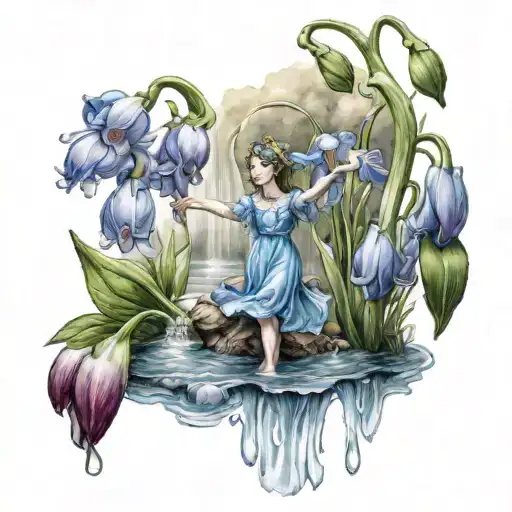 Bluebell Flower And Fairy Standing On Water Flowing