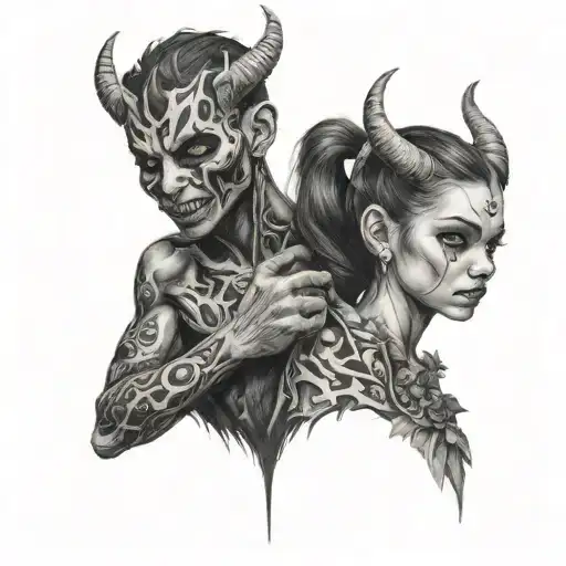 Demon Boy And Girl Holding