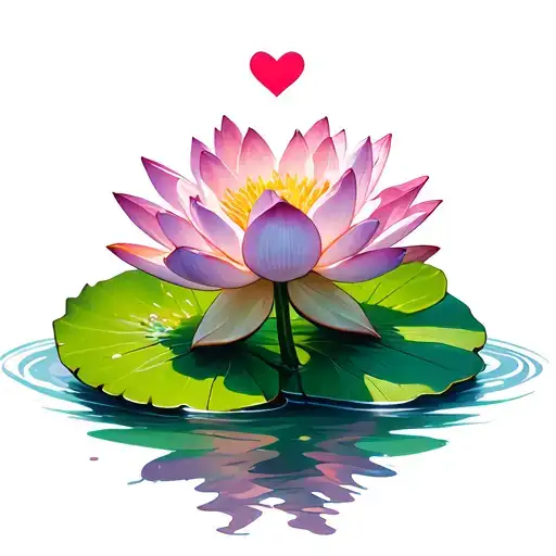 Lotus On Lily Pad With Heart Underwater