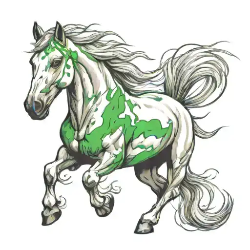 White Horse With Green Eyes Diagonally From The Side