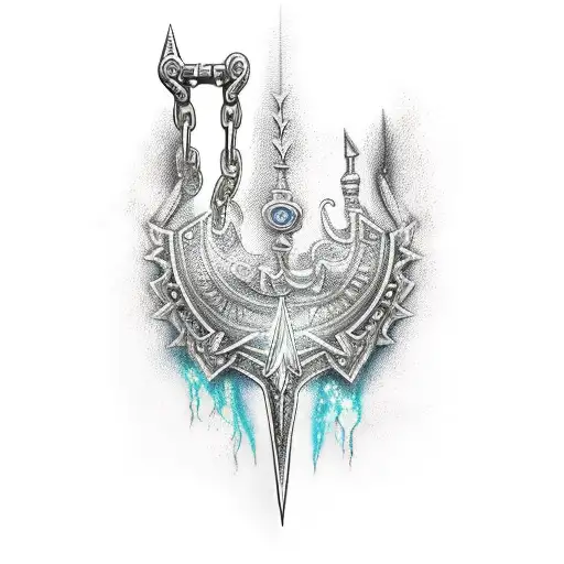 A Broken Mythical Sword With Chains And Lightning