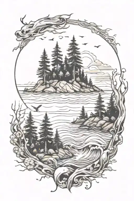 Ocean And Forest Scene