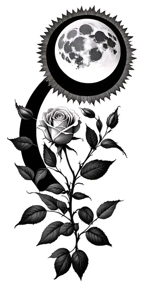 Rose With A Moon Moon And Geometric Sun