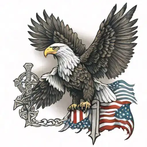 Celtic Cross With American Patriotic Bald Eagle
