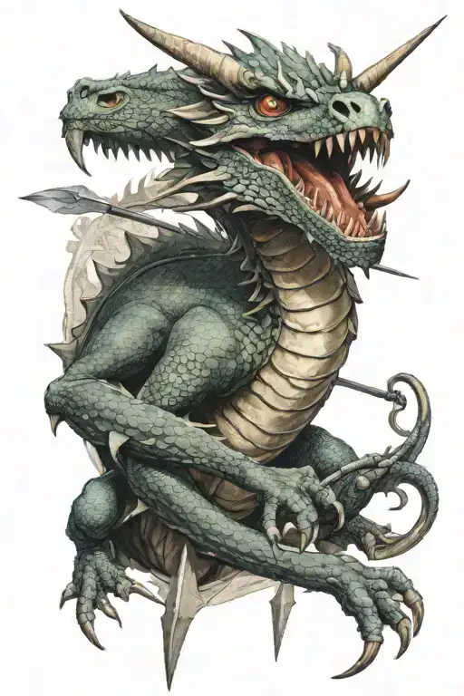 Wyvern Dragon With A Spear Through Its Head