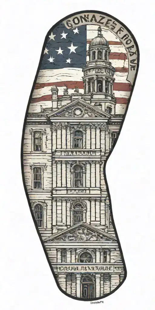 Gonzales Texas Come And Take It Flag With The Gonzales County Courthouse