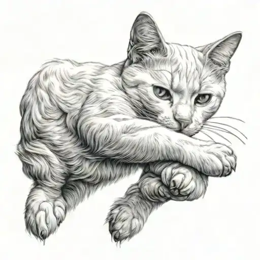 White Cat Stretching A Paw Upwards