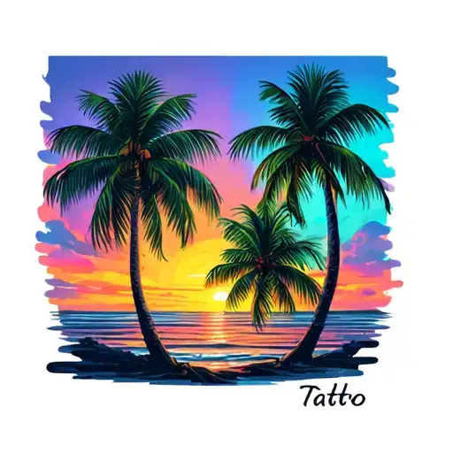 Palm Trees Color Sunset Background