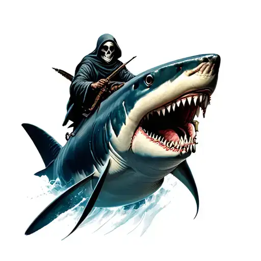 Grim Reaper Riding A Shark