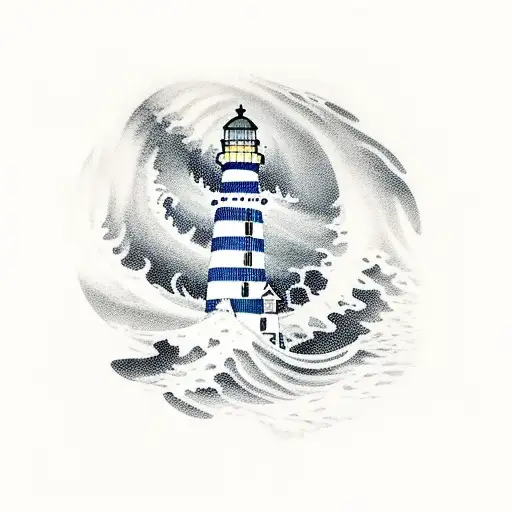 Lighthouse With Waves Crashing In Storm To Have Tattoeed Around Forearm